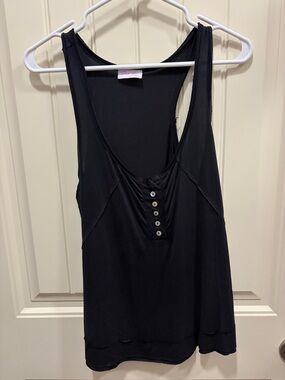 Pink Lily Black Button-Front Tank Top